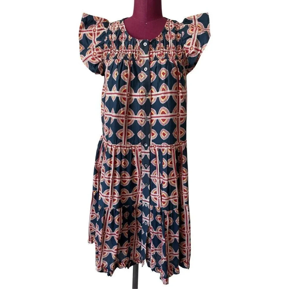 Sea New York Leigh Print Short Sleeve Tiered Mini Dress size M Multicolor - Picture 2 of 8